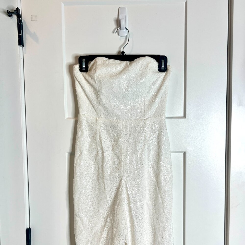Lulus Like A Diamond White Sequin Strapless Jumpsuit Bridal Bride Bachelorette - Picture 4 of 10